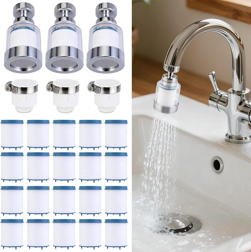 Dexspoeny 23 Pcs Sink Faucet Water Filter with Filter Elements Set, 360 Rotating Faucet Filters, Remove Fluoride Heavy Metals Hard Water, Sink Filters Faucets for Home Kitchen & Bathroom - Image 1